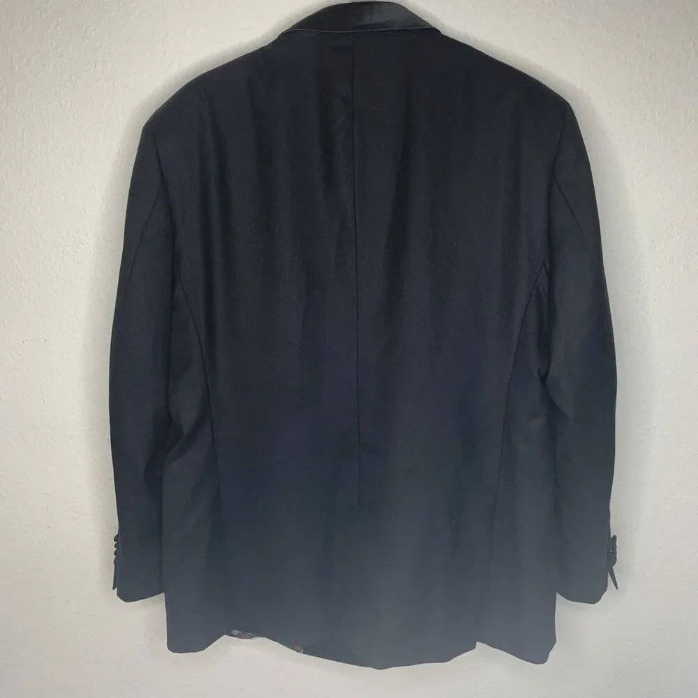 Indochino Black Wool Cashmere Tuxedo Blazer Skull Lined Goth 44R Custom Fit NWT